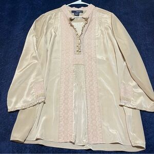 Denim 24/7 Tunic Top Blouse Womens Beige Tucks Pleats Bell Sleeves 18W XXL